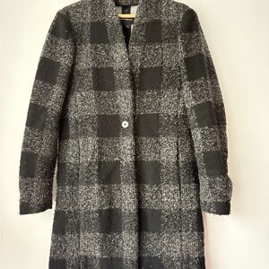 Club Monaco Chic Black and Gray Women's Pea Coat Winter Coat Plaid